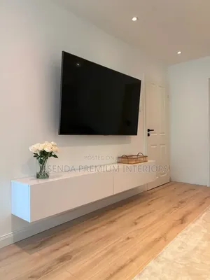 TV Stand Wood + White Doors | Low TV Table Free Delivery