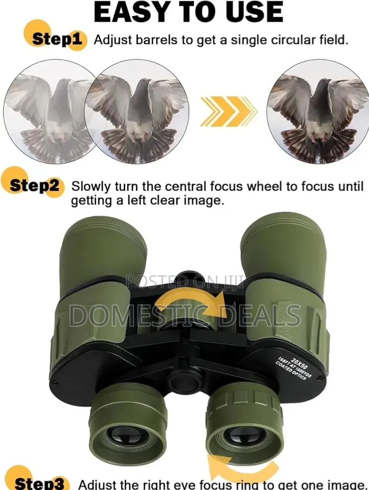 20x50 Binoculars Feature a Central Focus Wheel