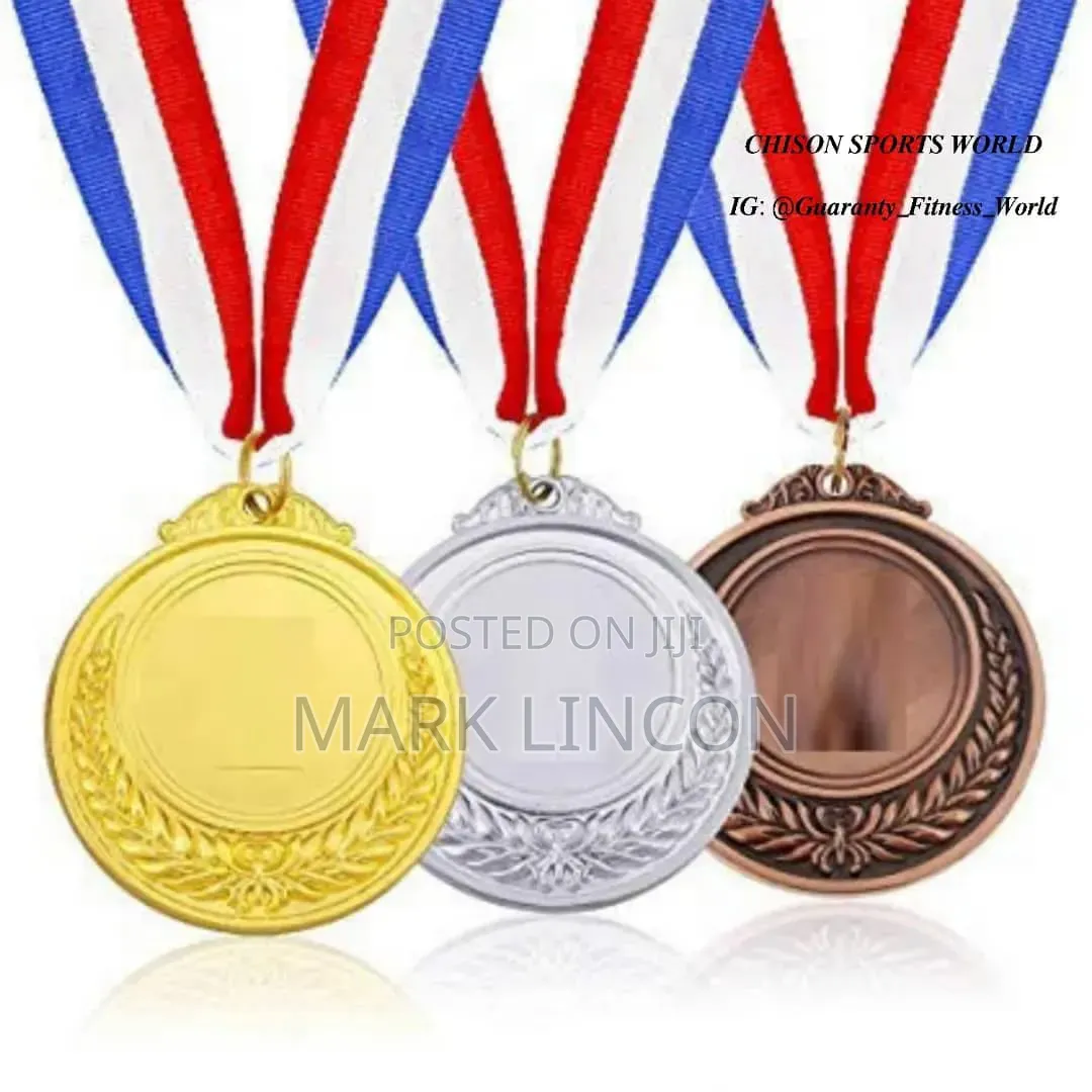 Blank Gold Award Medal With Uganda Ribbon for Custom Logo