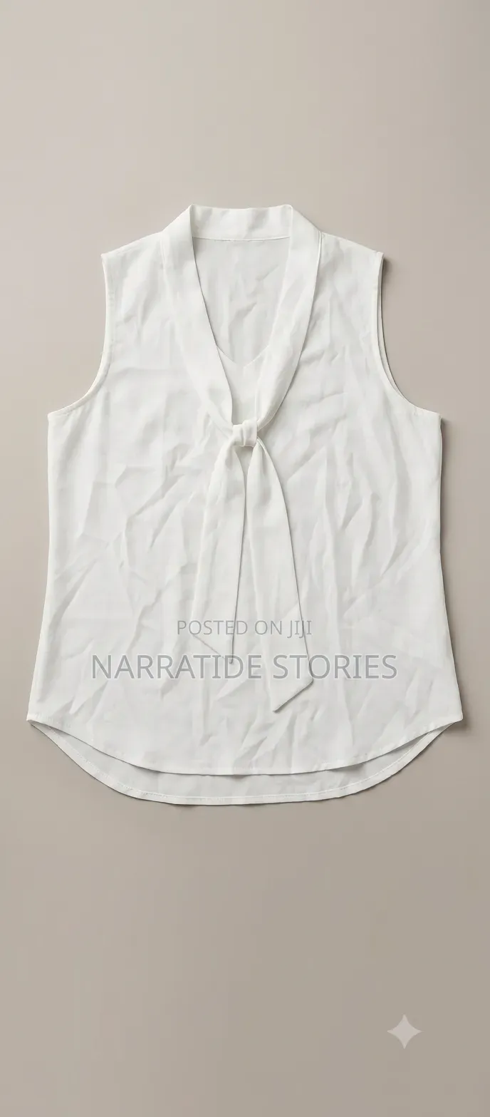 Women’s White Tie-Neck Sleeveless Blouse | Lightweight Chiffon Top