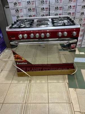SAACHI 4 Gas + 2 Electric Plates Automatic Cooker \\ Maroon \\ 90×60cm