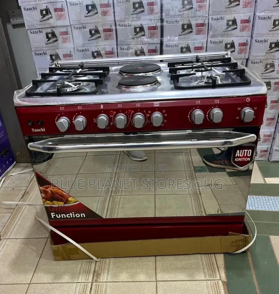SAACHI 4 Gas + 2 Electric Plates Automatic Cooker \\ Maroon \\ 90×60cm