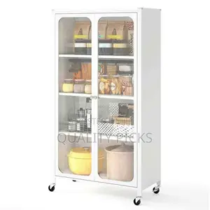4-Tier Pantry Cabinet, 2-Door Mobile Storage Cabinet With Wheels