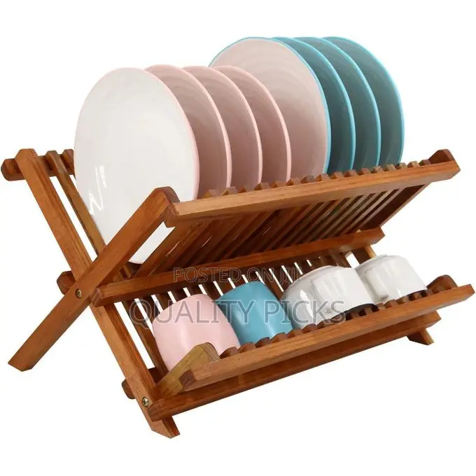 Bamboo Dish Drying Rack With Utensil Holder Draining Rack