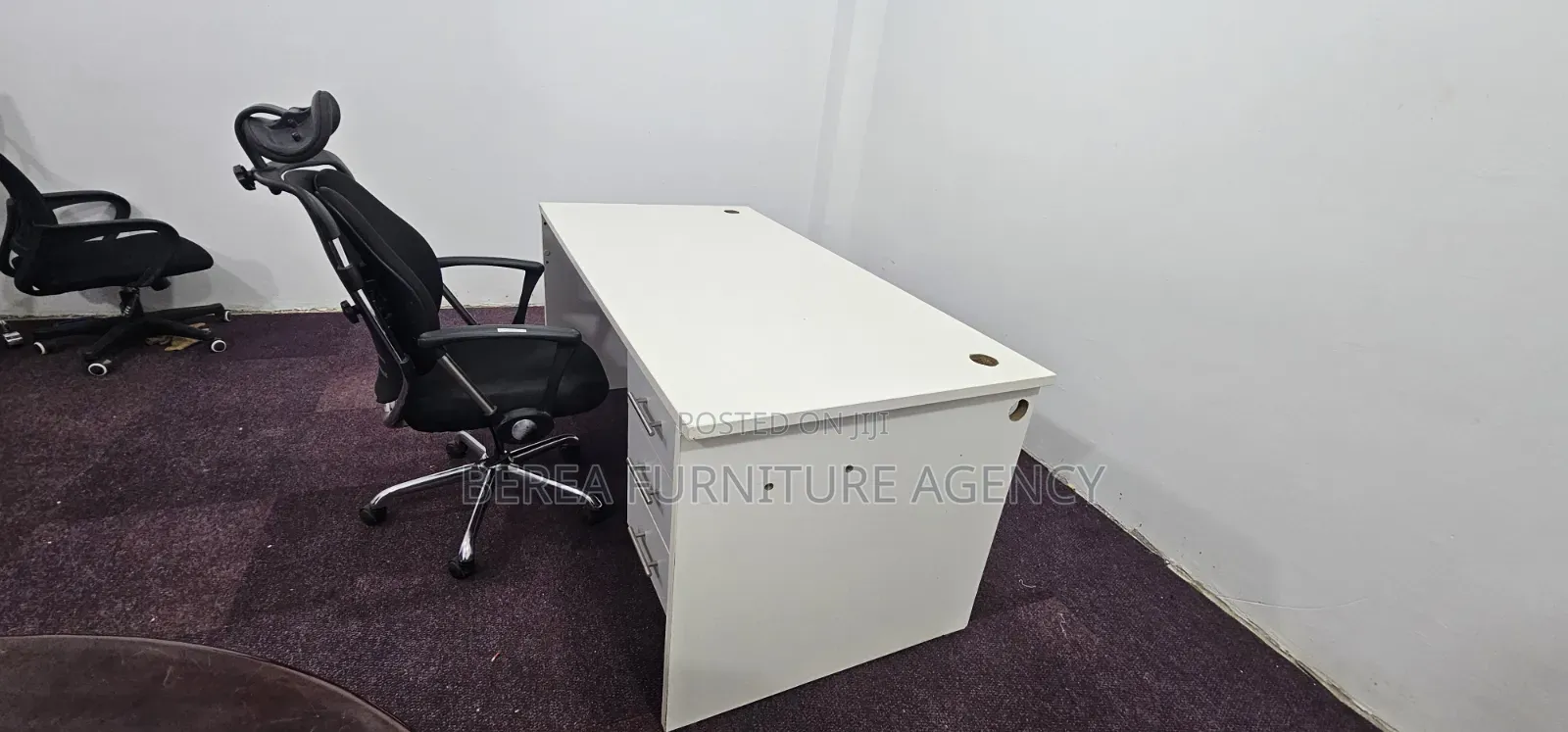 White Office Desk and Orthopedic Chair