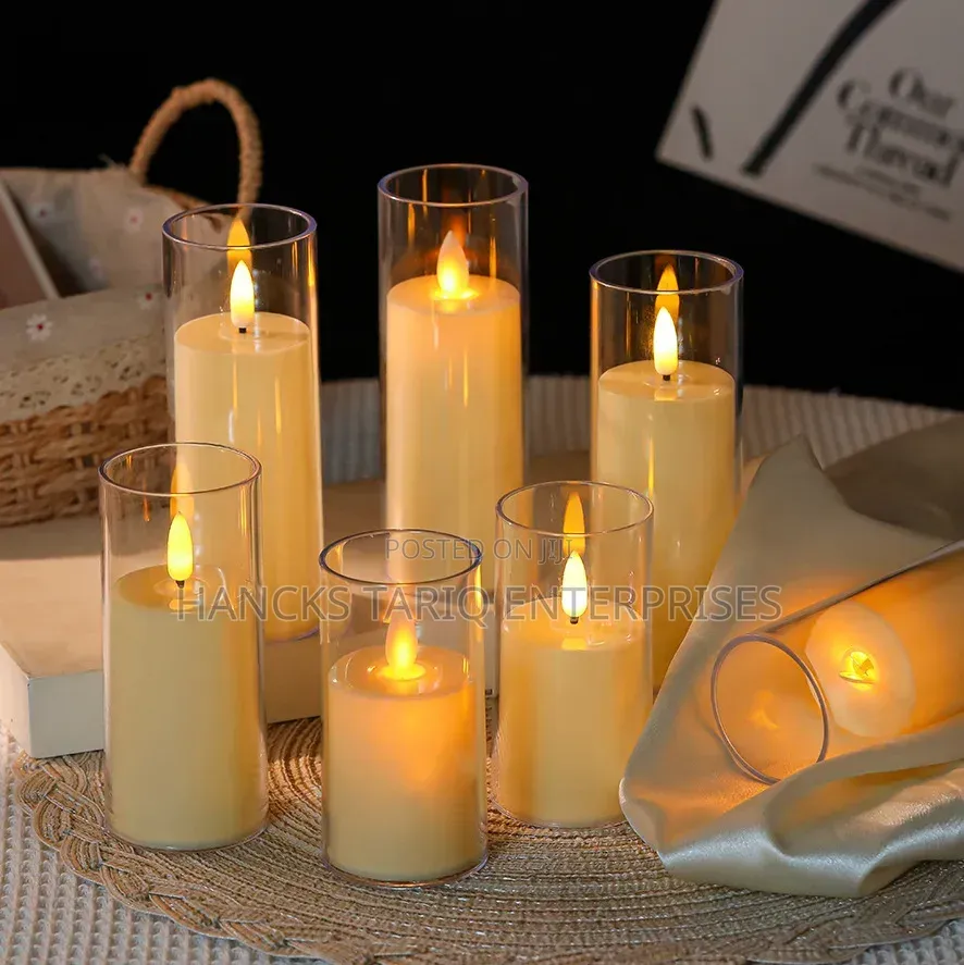 Flameless LED Candles in Glass Cylinders (With String Lights).