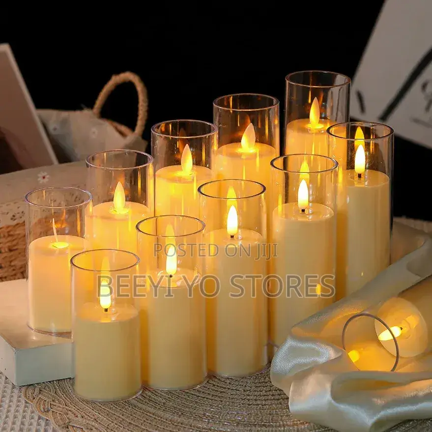 Flameless LED Candles in Glass Cylinders (With String Lights).