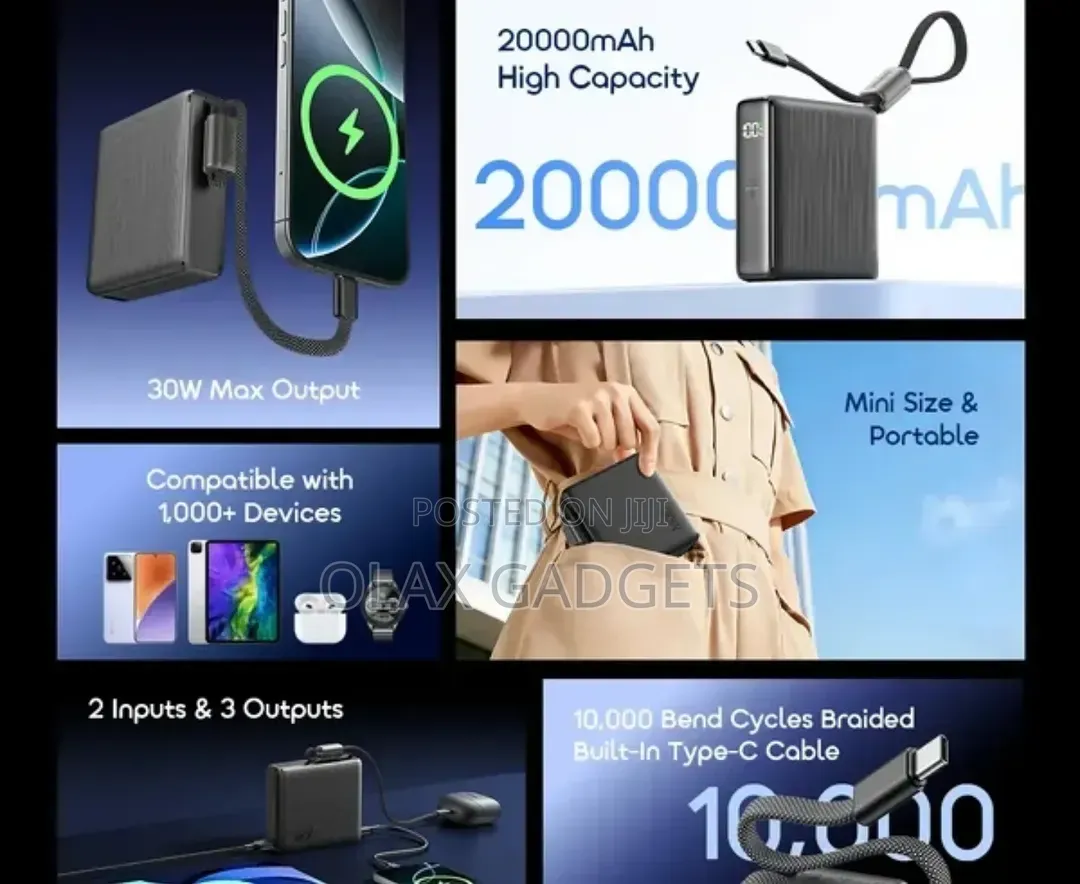 Oraimo PowerNova L21 20000mAh 30W Fast Charge PowerBank Built-in Cable