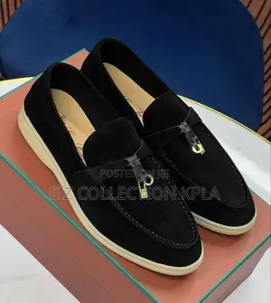 Loro Piana Summer Charms Walk Black Suede Loafers Original