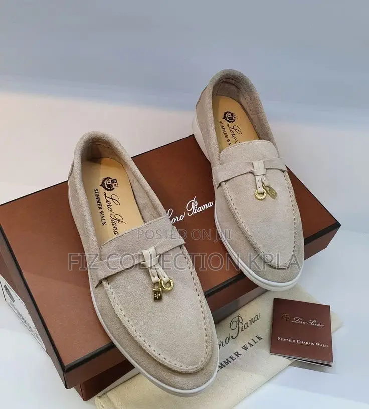 Loro Piana Summer Charms Walk Beige Suede Loafers Original