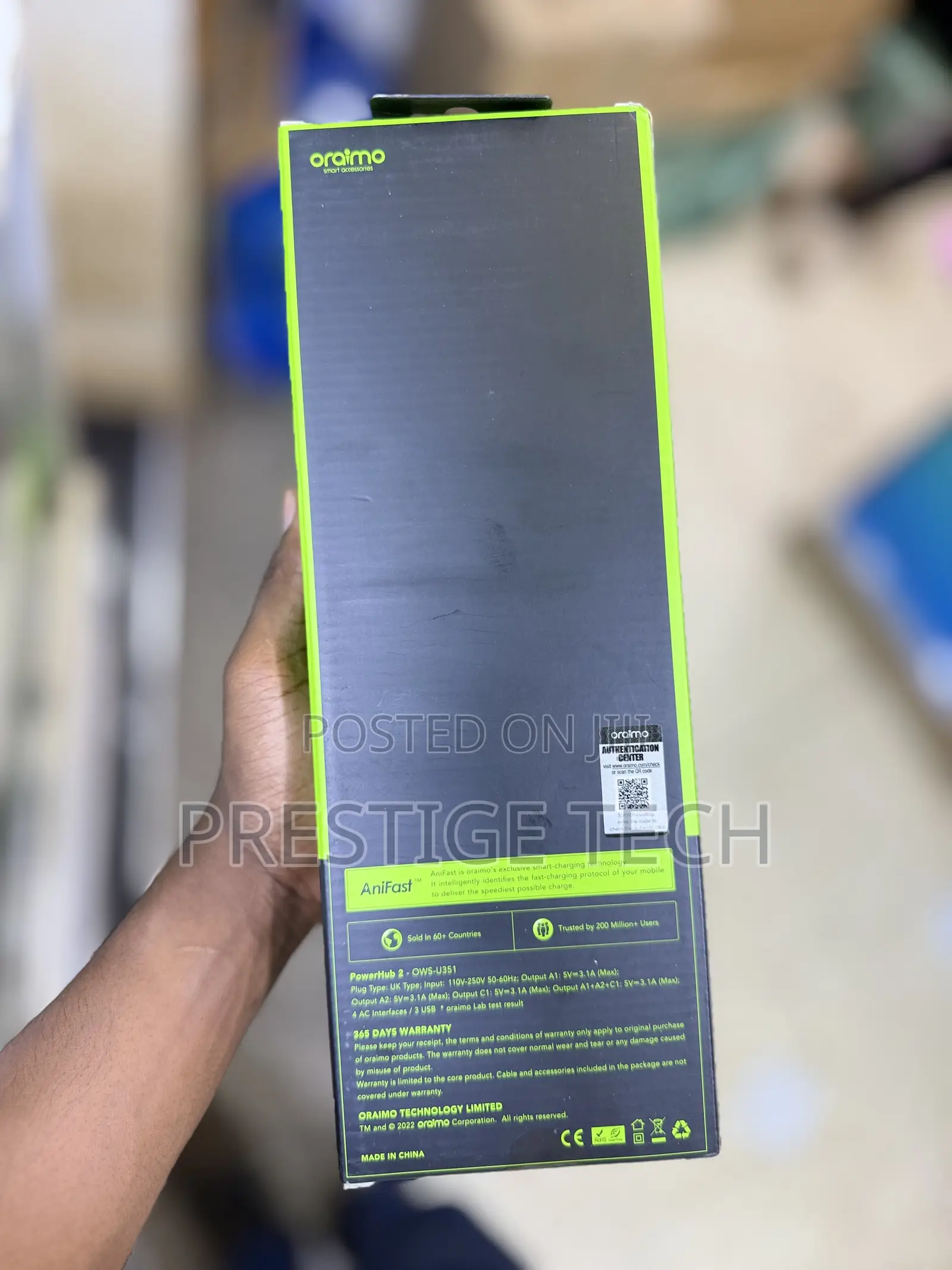 Oraimo Power Hub 2 Extension 4AC Outlets 3 USB Ports Power Strip