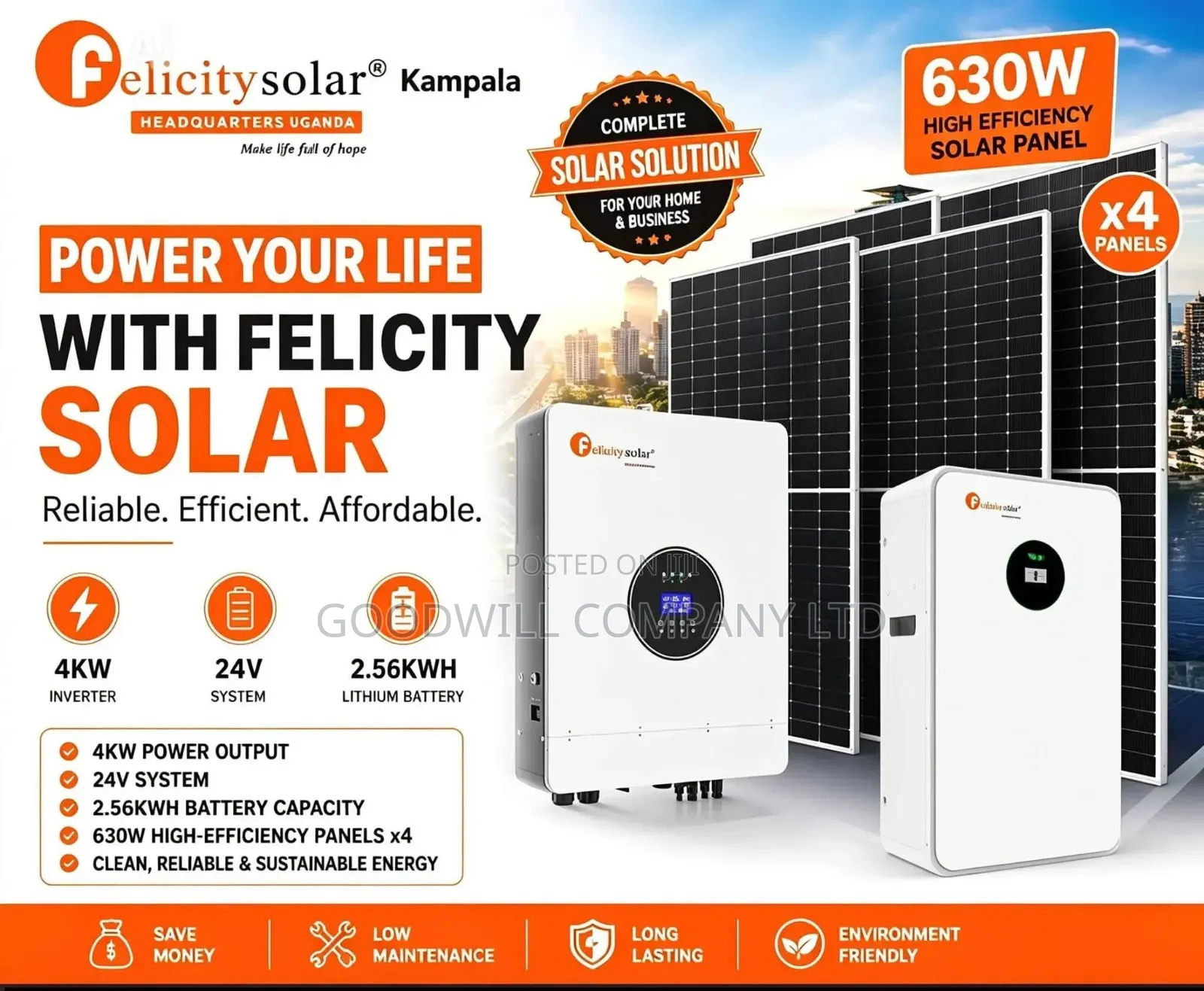 2.5kwh 4kw 24v Felicity Hybrid Solar System