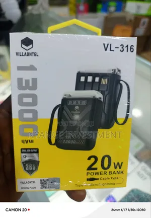 Villaontel VL-316 Power Bank With a 13,000mAh Capacity and 20W Output.