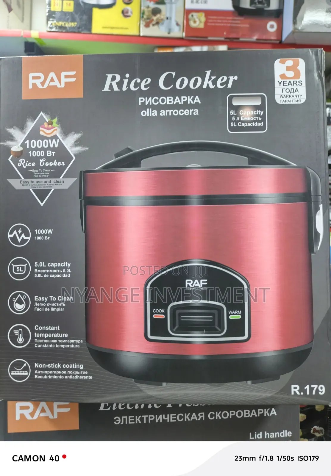 RAF Rice Cooker (Model R.179) With a 5.0L Capacity and 1000W Power.