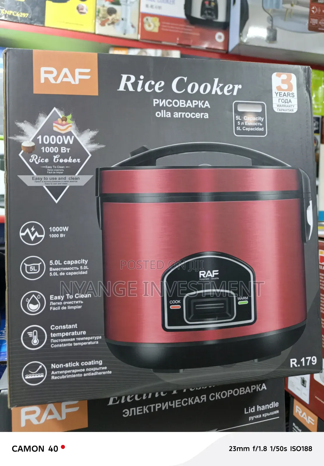 RAF Rice Cooker (Model R.179) With a 5.0L Capacity and 1000W Power.