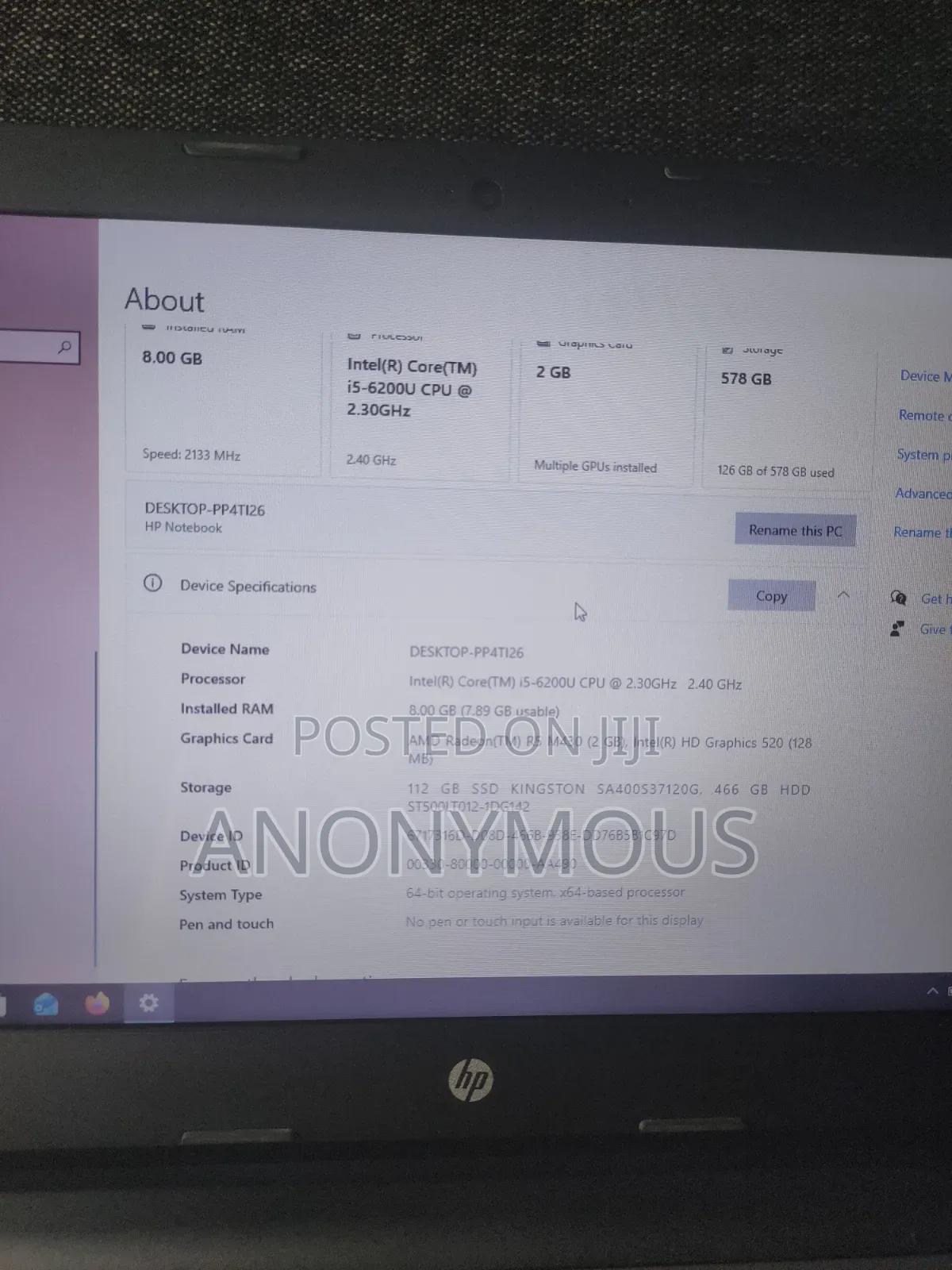 Laptop HP 14S 8GB Intel Core i5 HDD+SSD 640GB