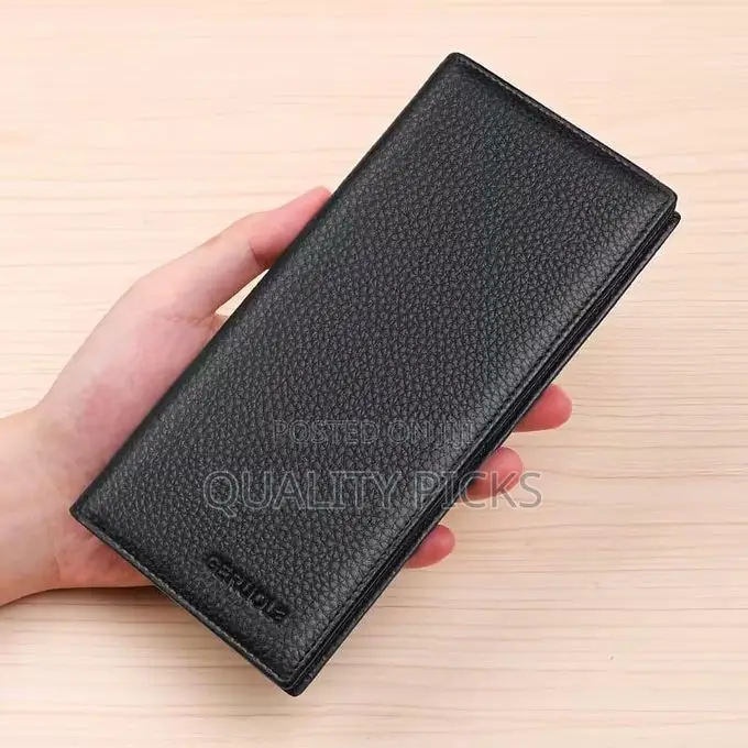 Genuine Leather Long Bifold Wallet for Men Business Clutch Purse