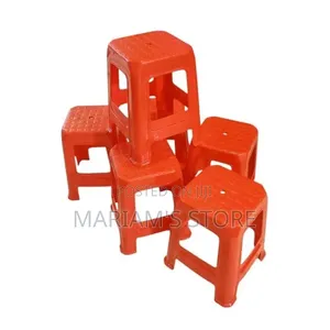 Set of 6 Heavy-Duty Plastic Stools for Durability and Stacking.