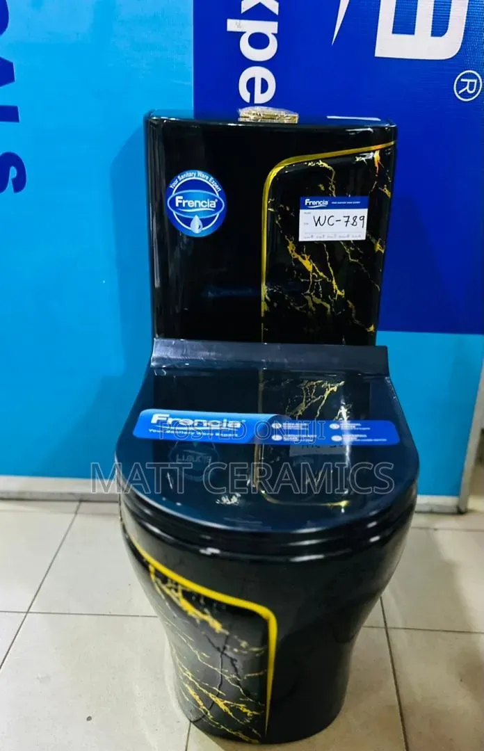 Black Toilet With Gold Strip