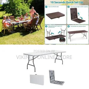 Fold-in-Half Blow Molded Folding Table, Space Saving Furniture Portabl