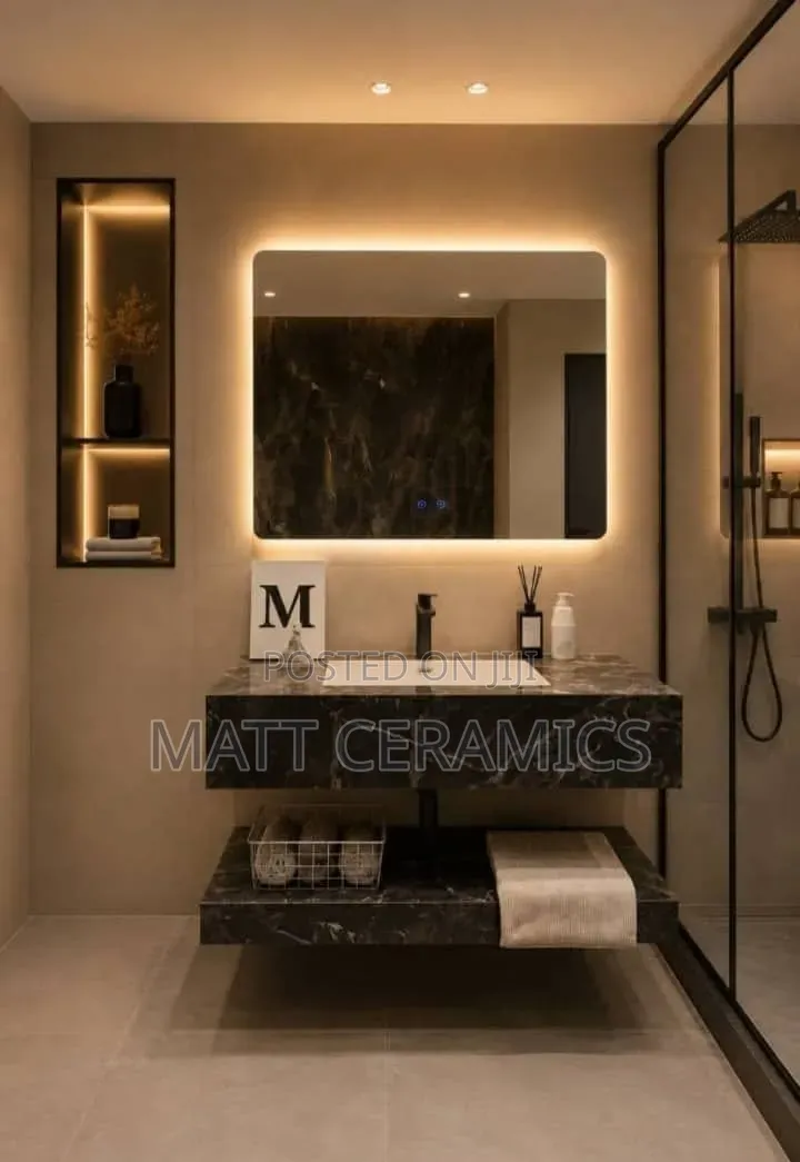 Marble and Colored Bathroom Cabin