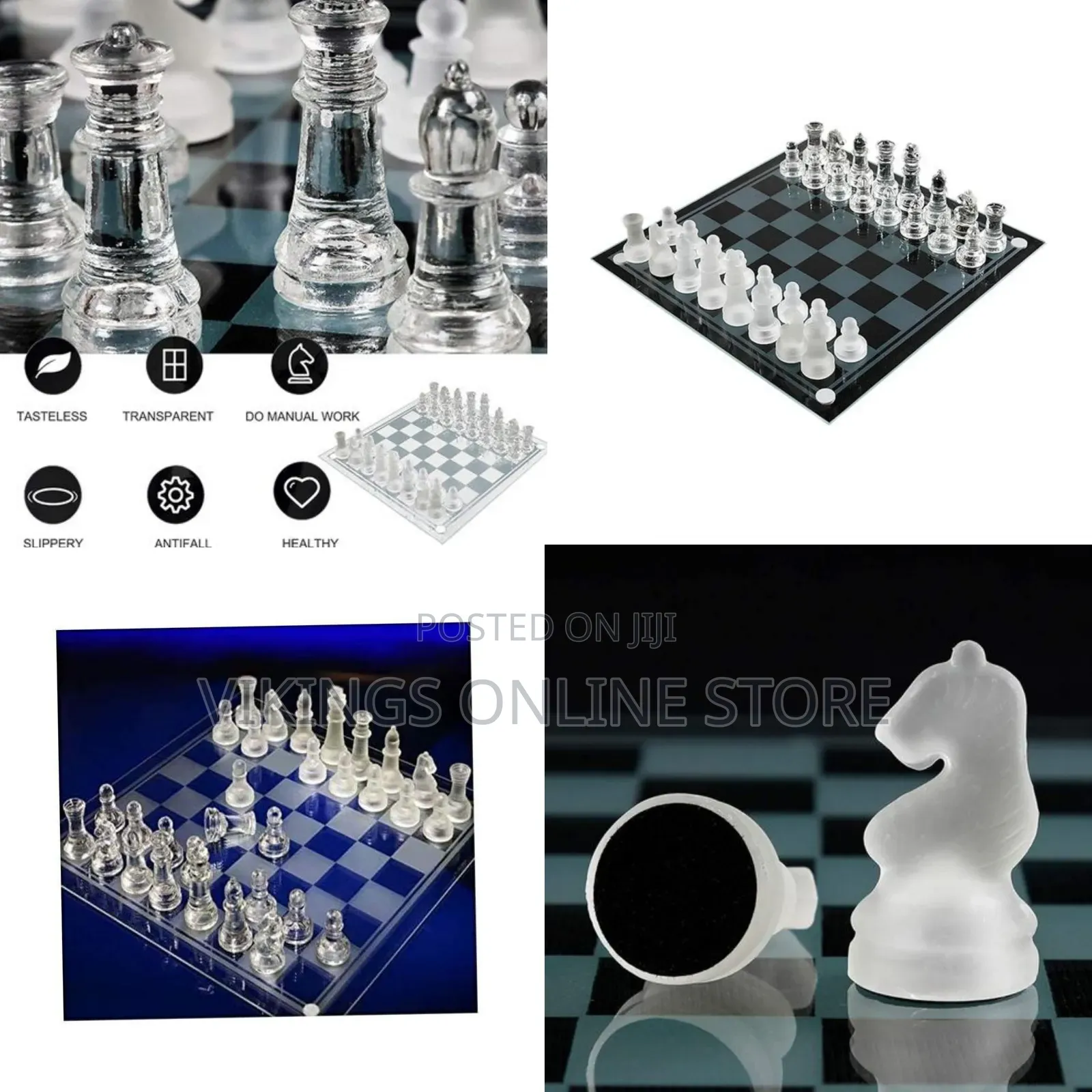Traditional Glass Frosted Chess Boards Set With Transparent Glass