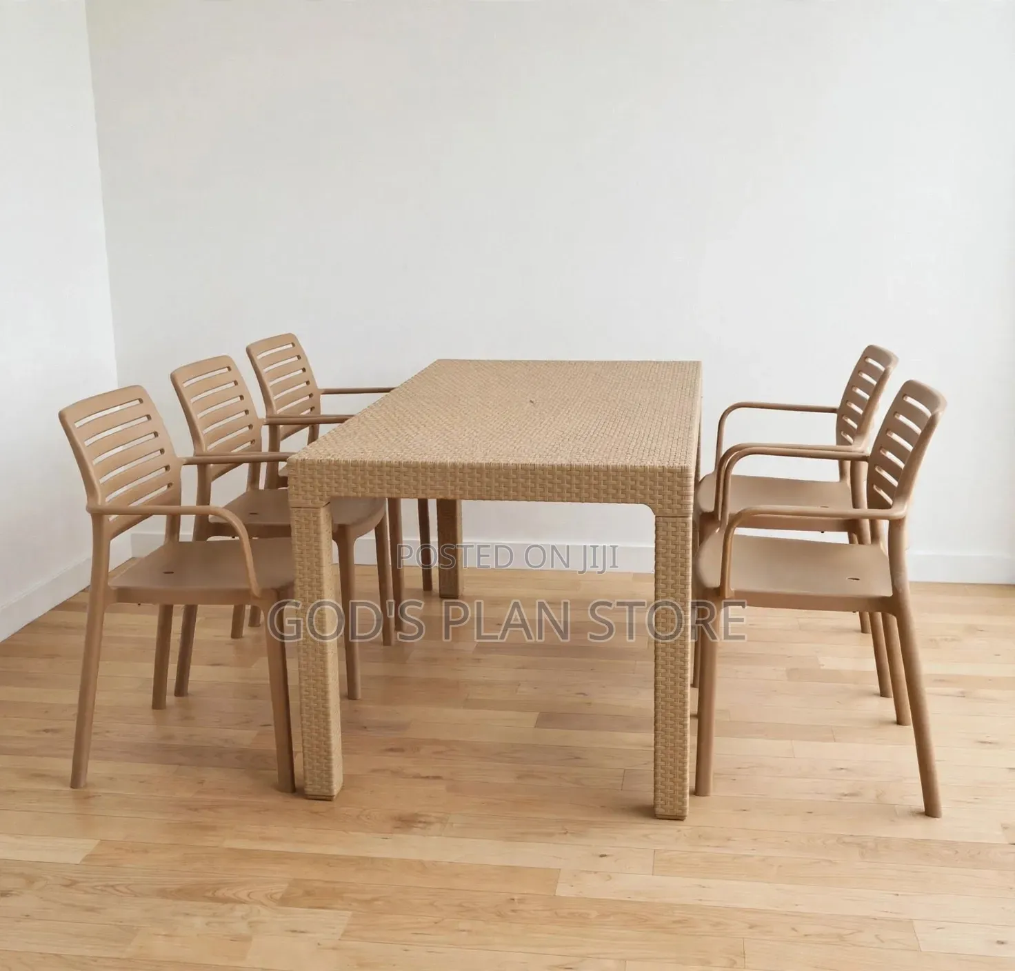 4 Seater Beige Plastic Table and Chairs Set for Restaurant Dining