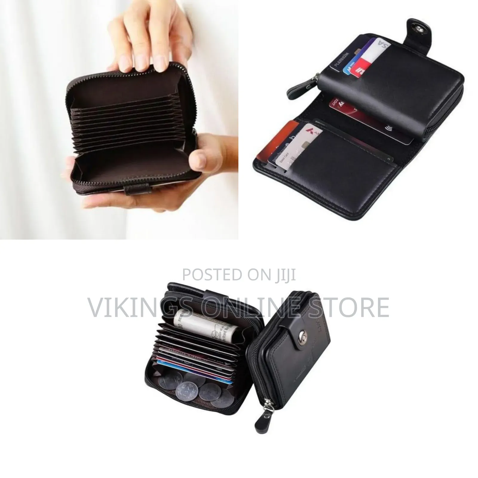 1 Piece of Men Wallet Leather Card Case With External Zipper, 11 Slots