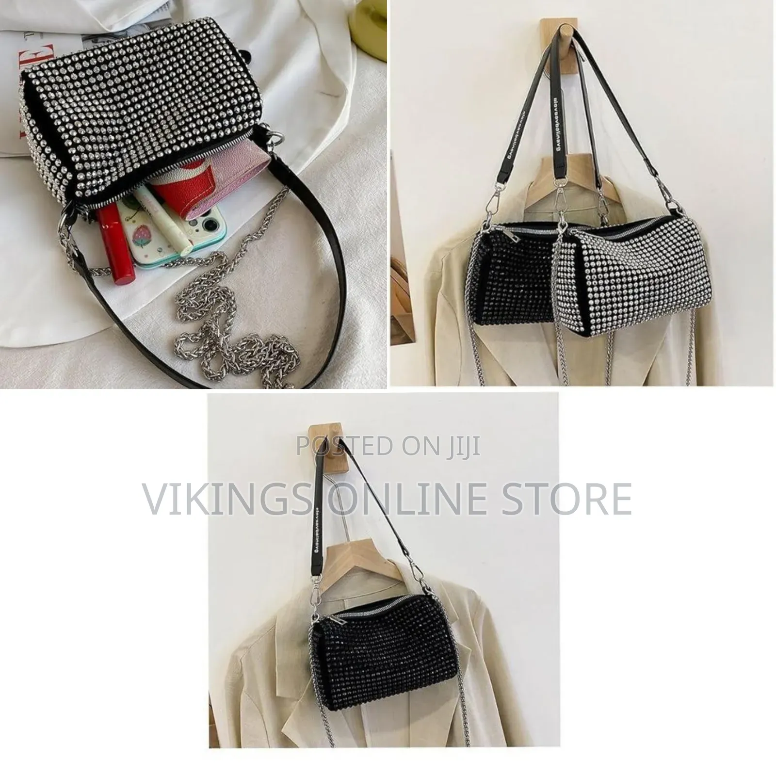 Women Studded Crystal Shoulder Bag-Silver Clutch Purse With Rivets