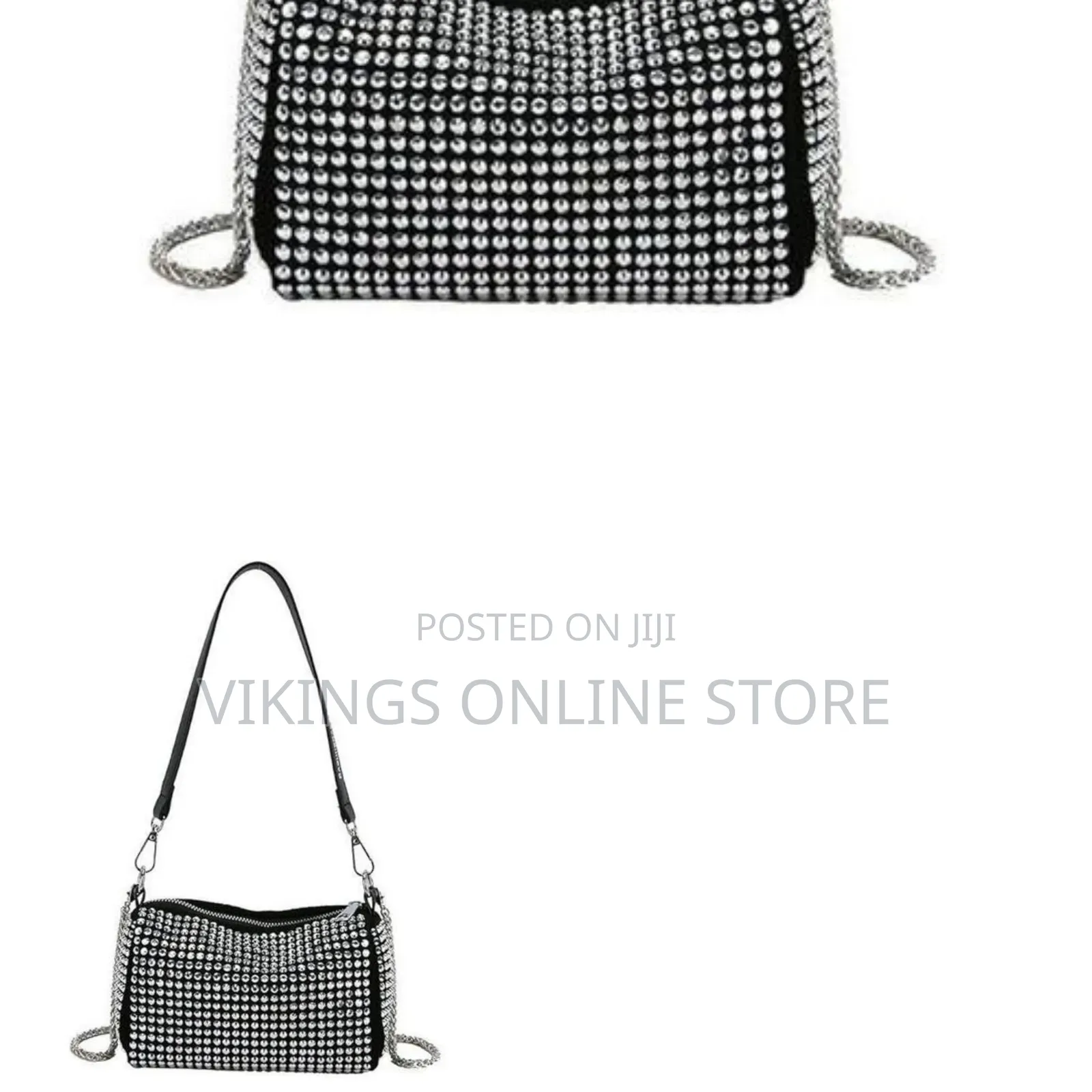 Women Studded Crystal Shoulder Bag-Silver Clutch Purse With Rivets