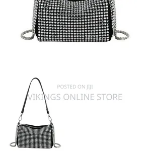 Women Studded Crystal Shoulder Bag-Silver Clutch Purse With Rivets