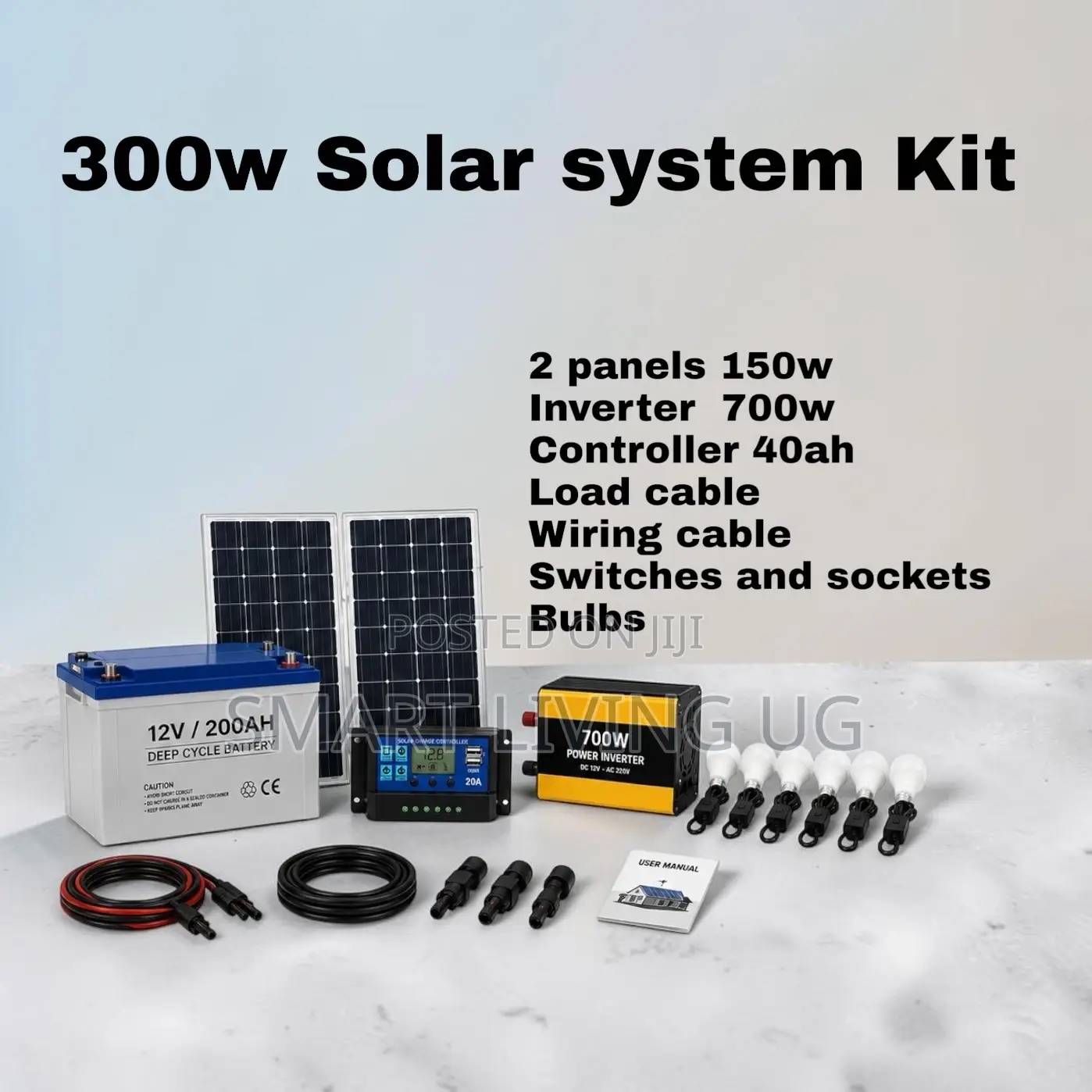 Complete 300W Solar System Kit – Battery, Panel Inverter KJP