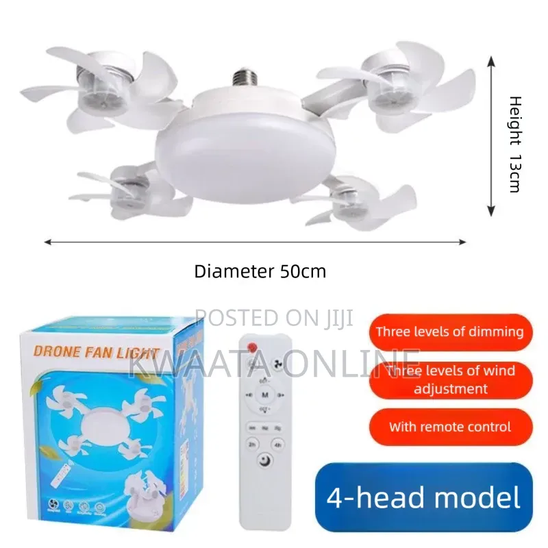 2 in 1 Drone Fan Light, 3 Colors Hanging Fans With Led Lights,(4 Head)