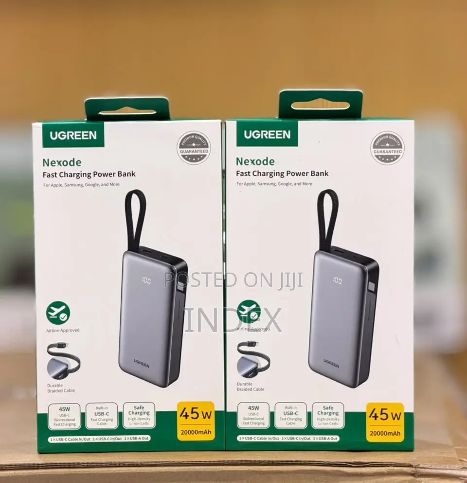 Ugreen20000mah Nexode Power Bank 45W With Built-in Cable,Fast Charging