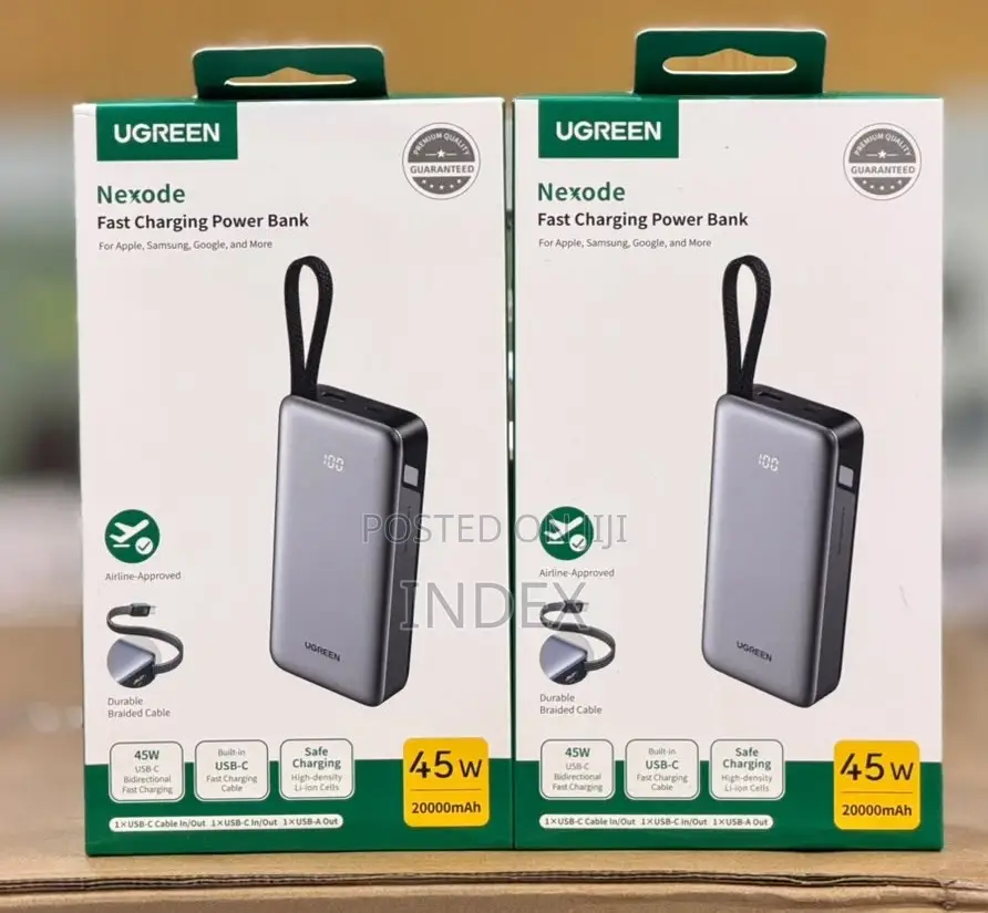 Ugreen20000mah Nexode Power Bank 45W With Built-in Cable,Fast Charging
