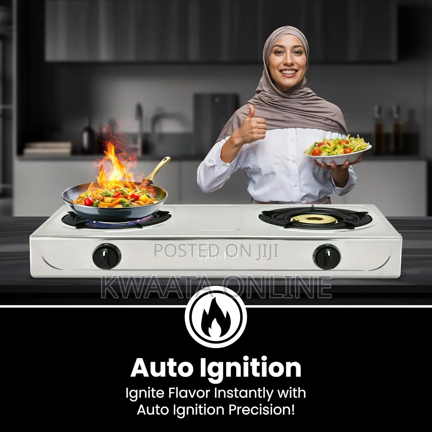 SPJ Gas Stove Double Burner, Stainless Steel Cooker,Automatic Ignition