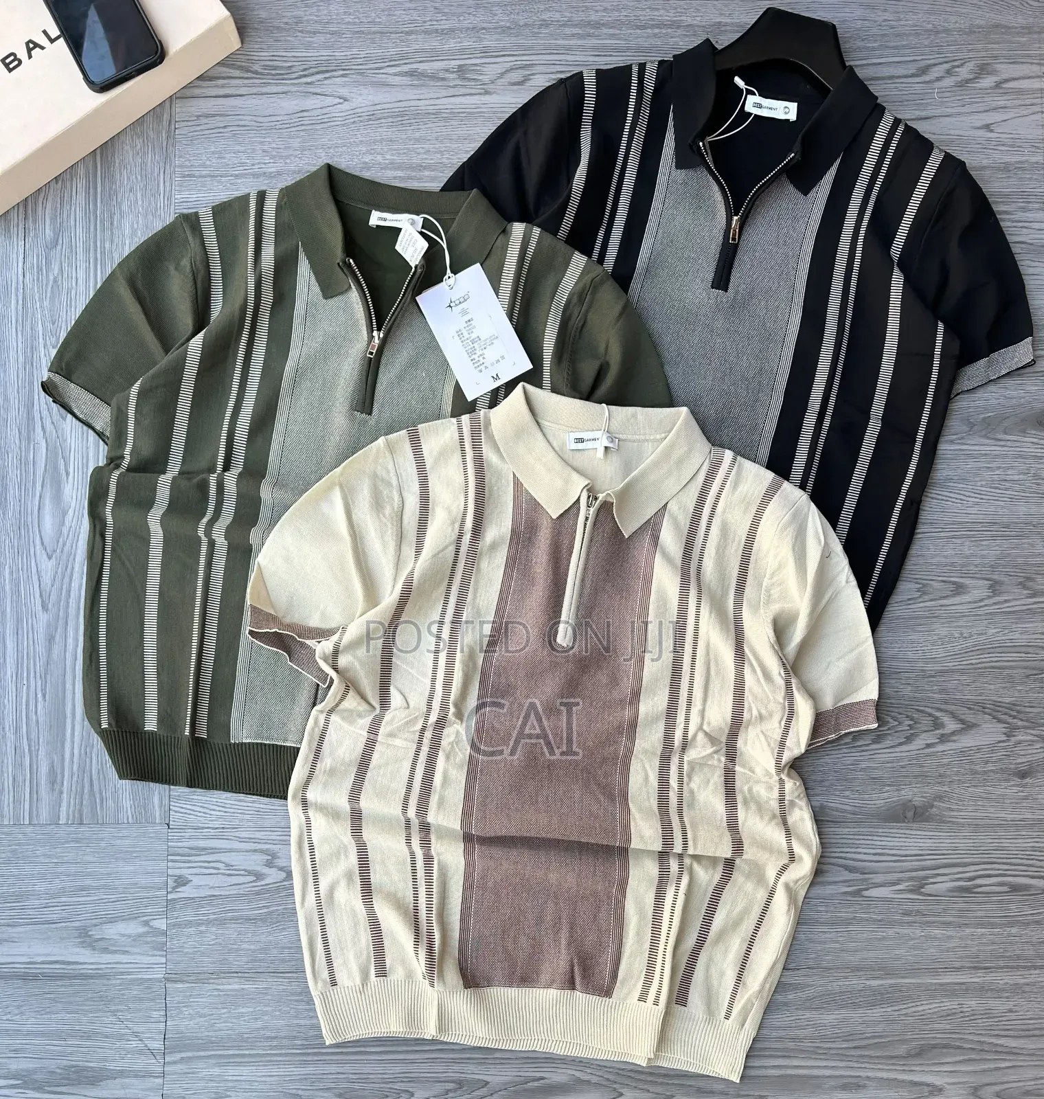 Stylish Knit Polo Shirts. Green, Black, Cream