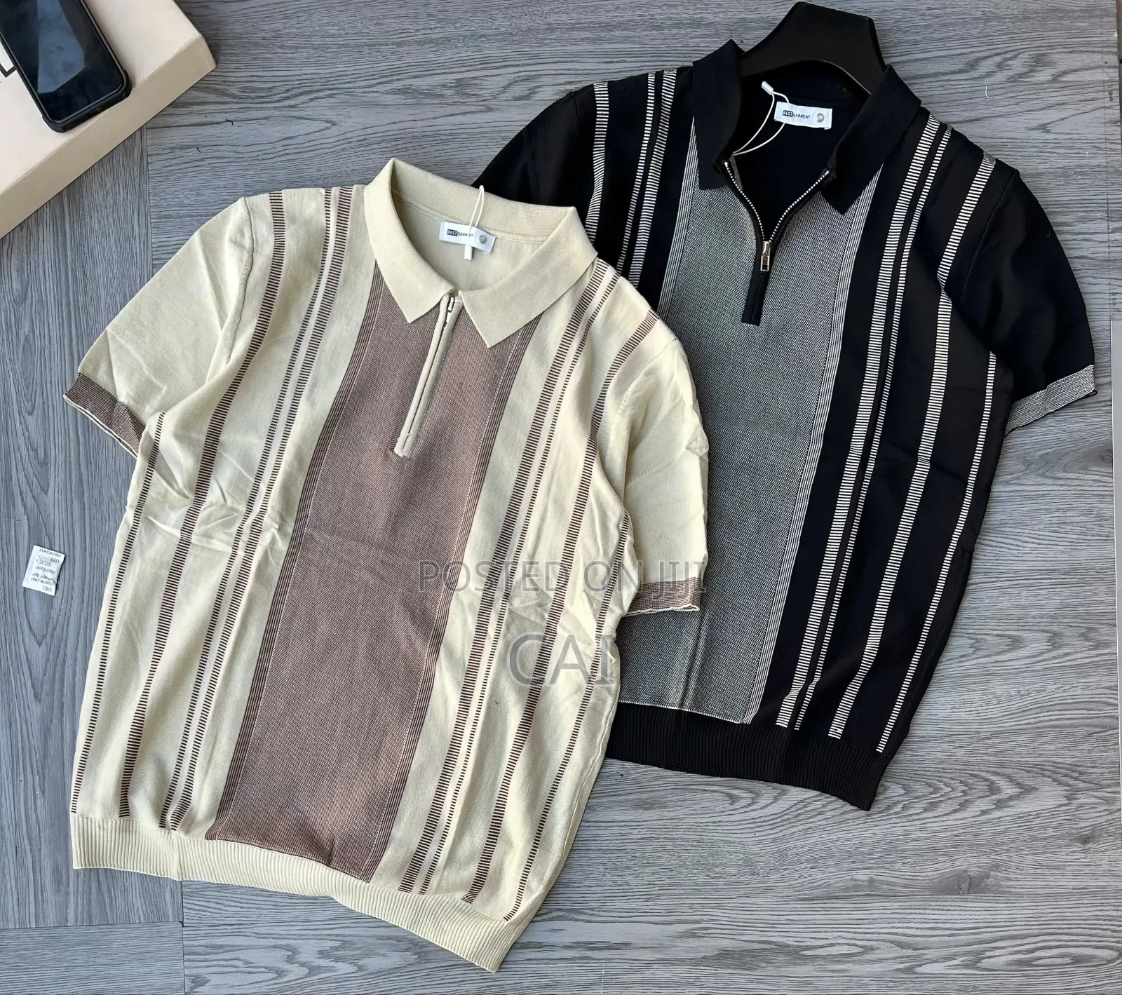 Stylish Knit Polo Shirts. Green, Black, Cream