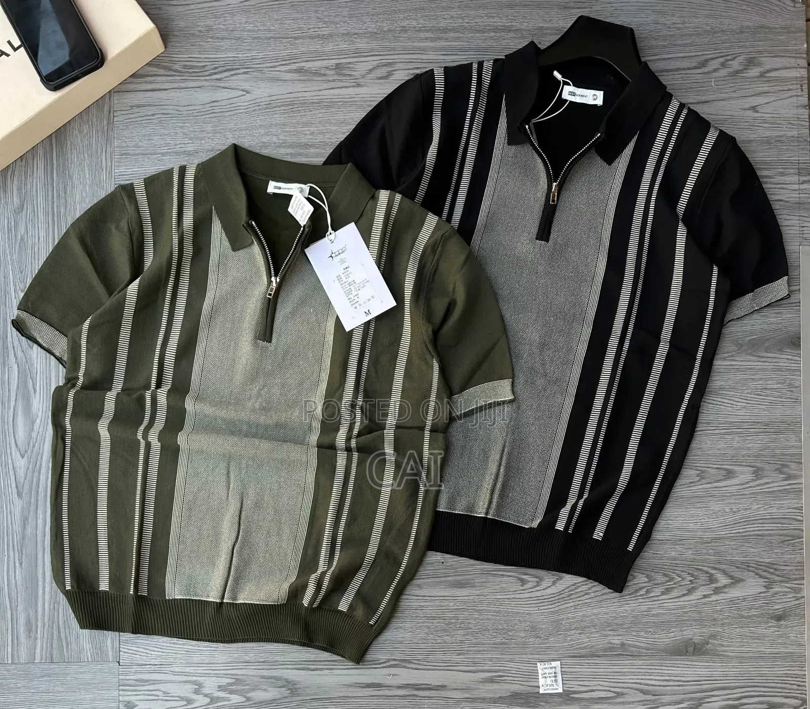 Stylish Knit Polo Shirts. Green, Black, Cream