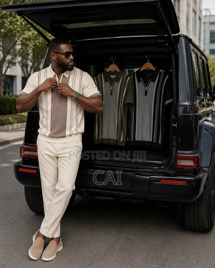 Stylish Knit Polo Shirts. Green, Black, Cream