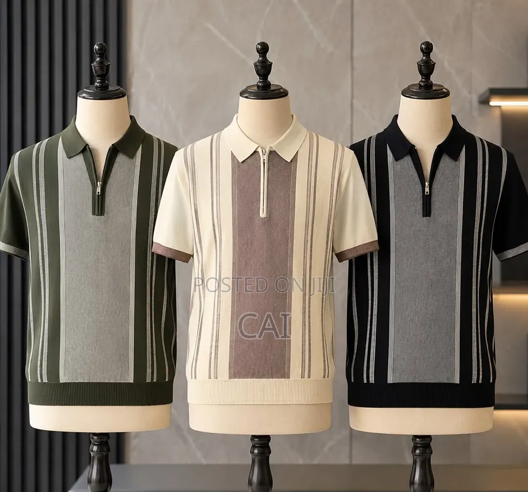 Stylish Knit Polo Shirts. Green, Black, Cream