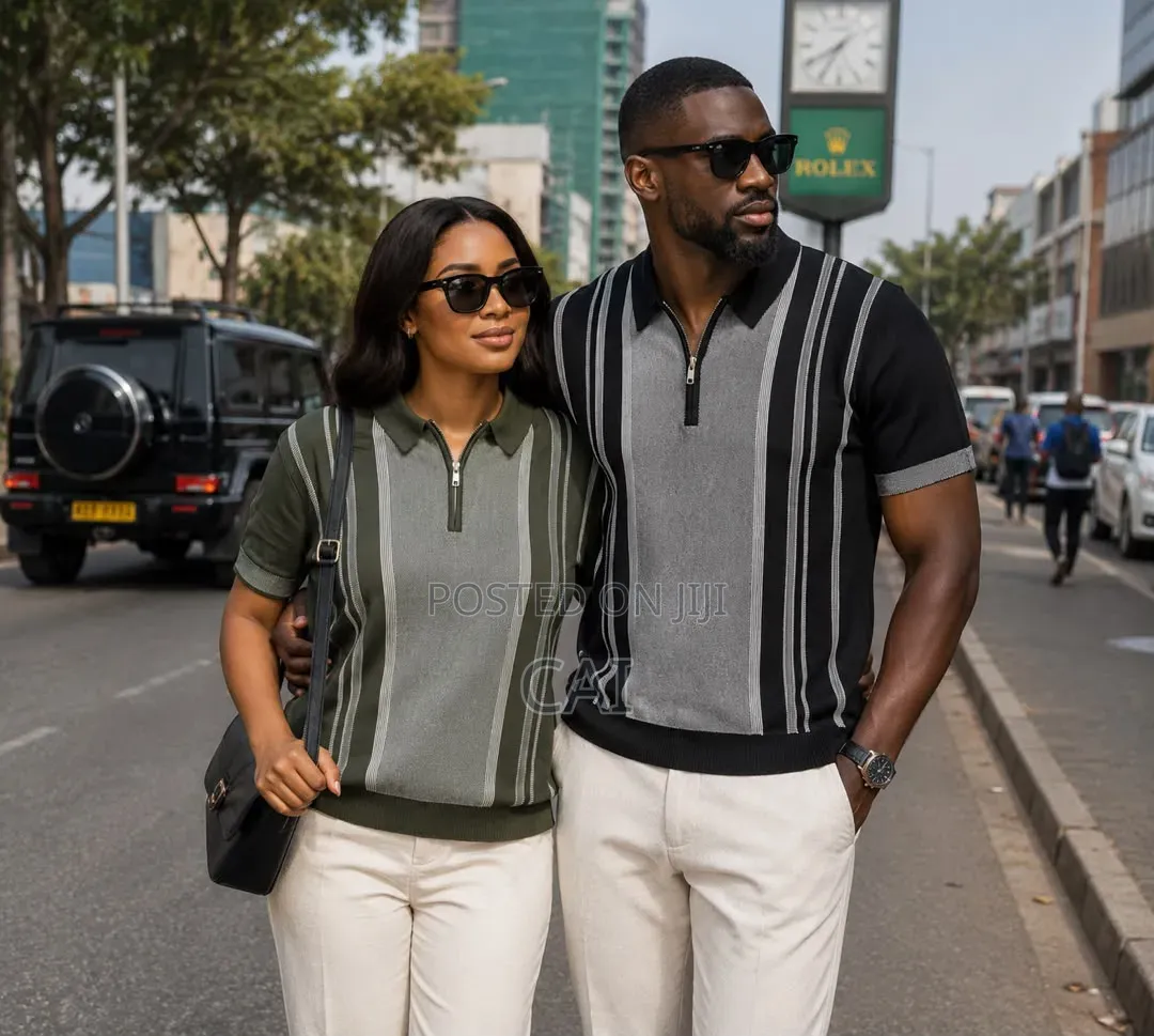 Stylish Knit Polo Shirts. Green, Black, Cream