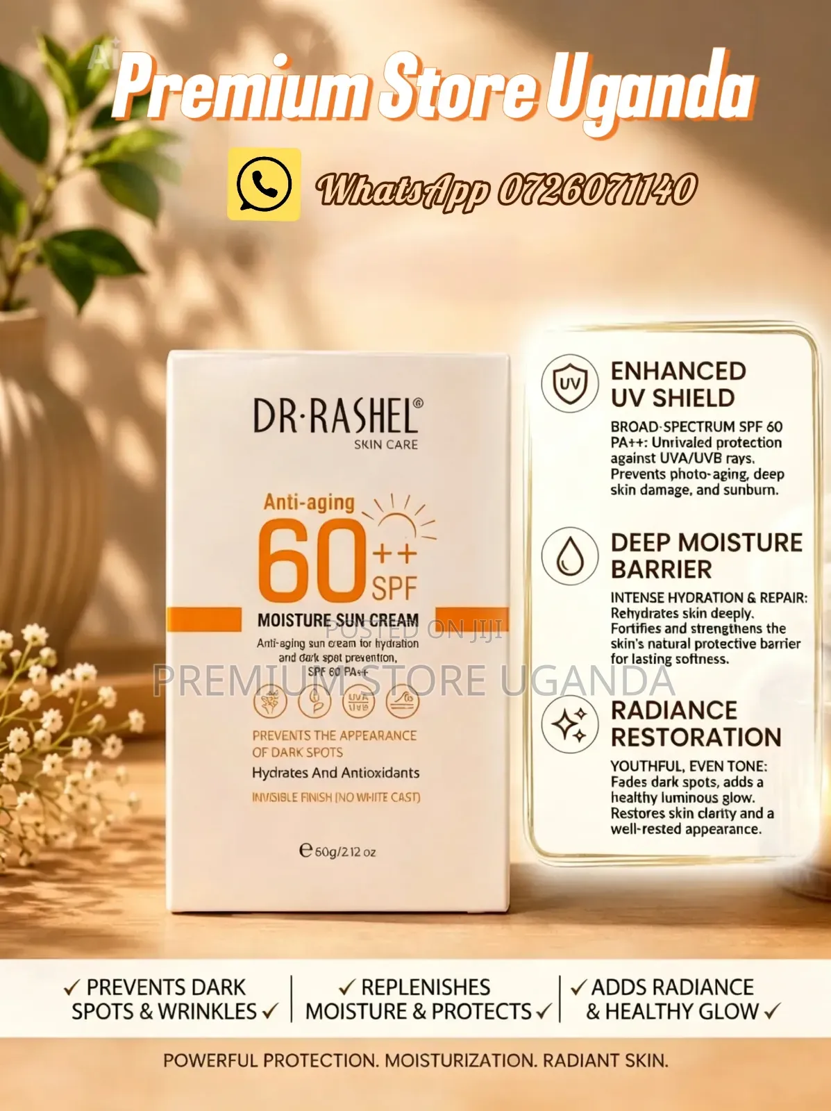 Dr. Rashel Anti-Aging Moisture Sun Cream SPF 60++ — Price: UGX 29,900