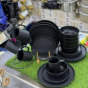 24-Piece Matte Black Ceramic or Stoneware Dinnerware Set