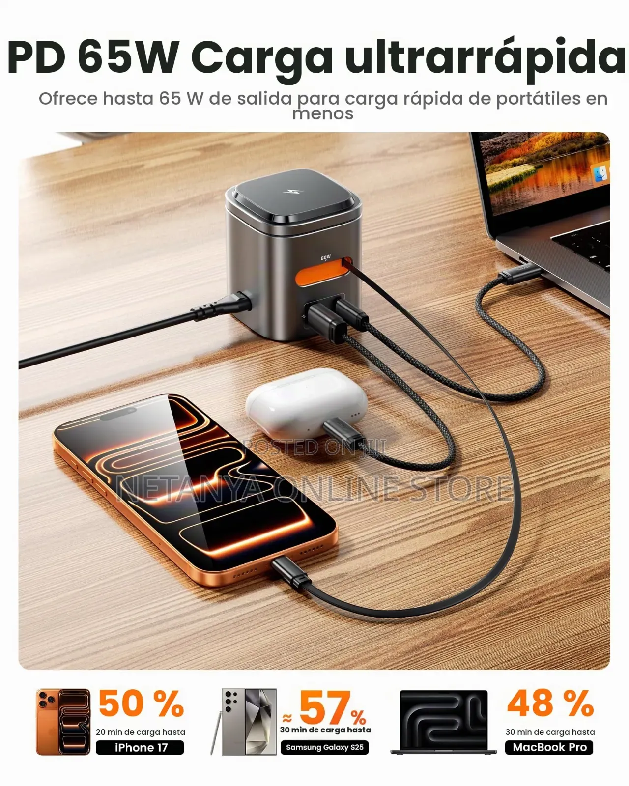 6in1 80W Charging Station With Retractable USB C Cable