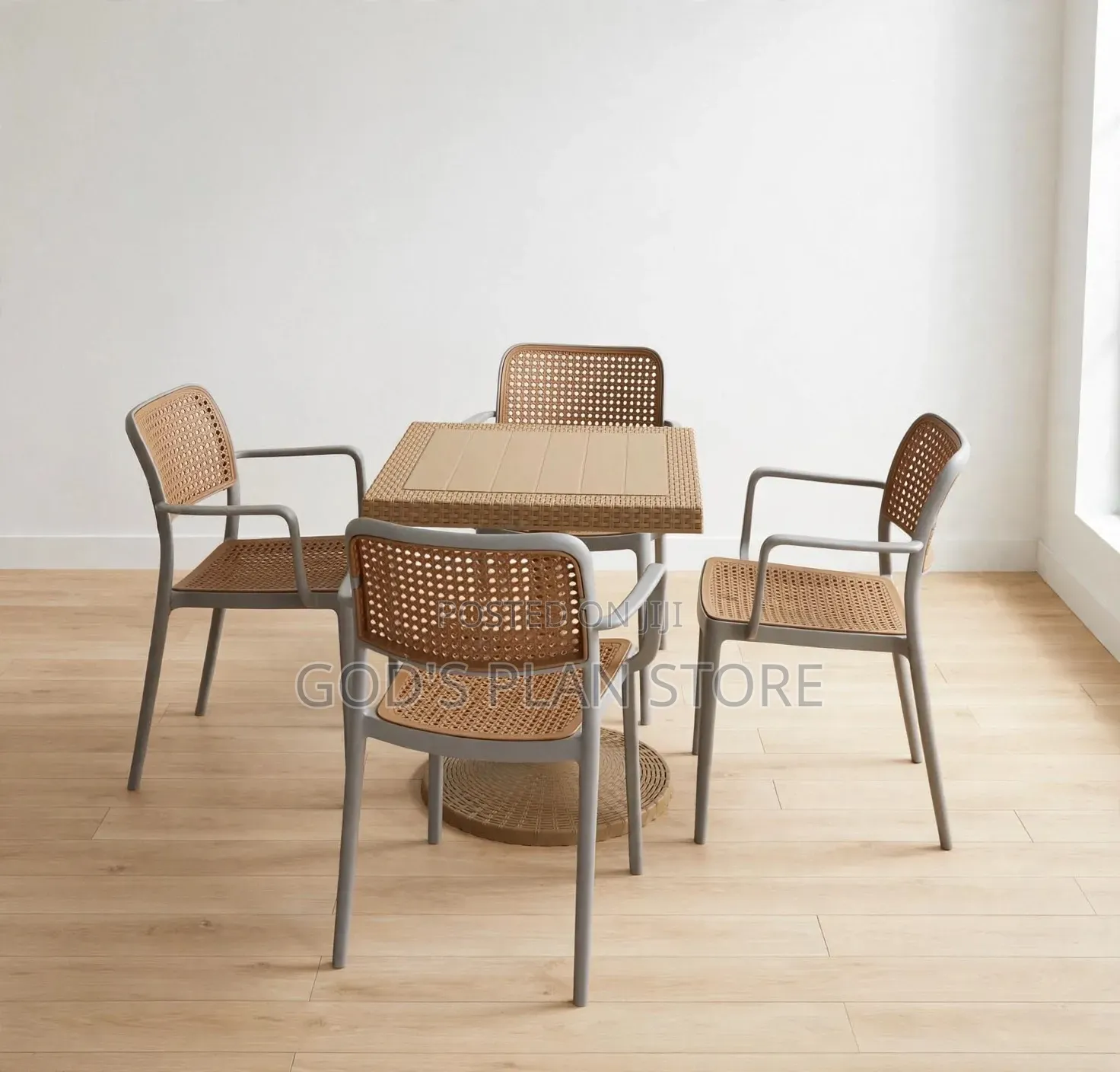 4 Seater Rattan-Style Outdoor Dining Set of Plastic Table and Chairs