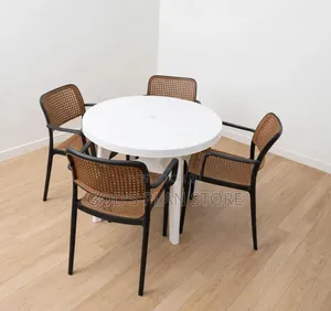 4 Seater Rattan-Style Outdoor Dining Set of Plastic Table and Chairs