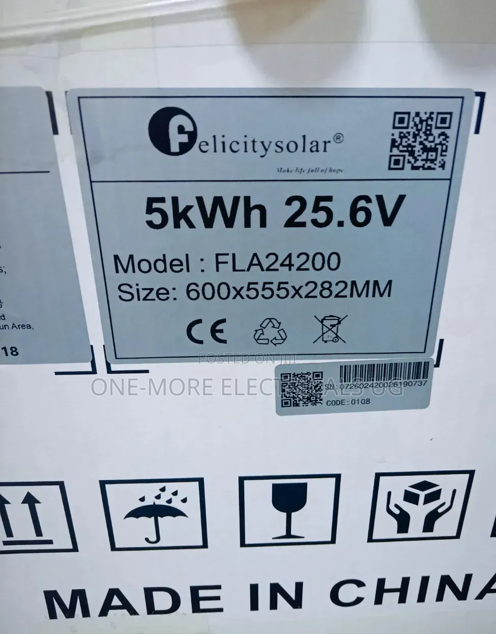 5kwh/25.6volts Lithium Iron Phosphate Battery Felicity.