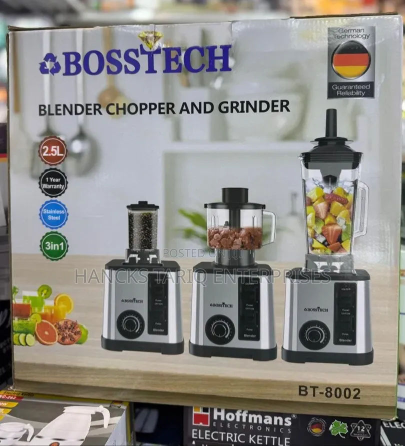 Bosstech 3-in-1 Blender, Chopper and Grinder (Model: BT-8002).