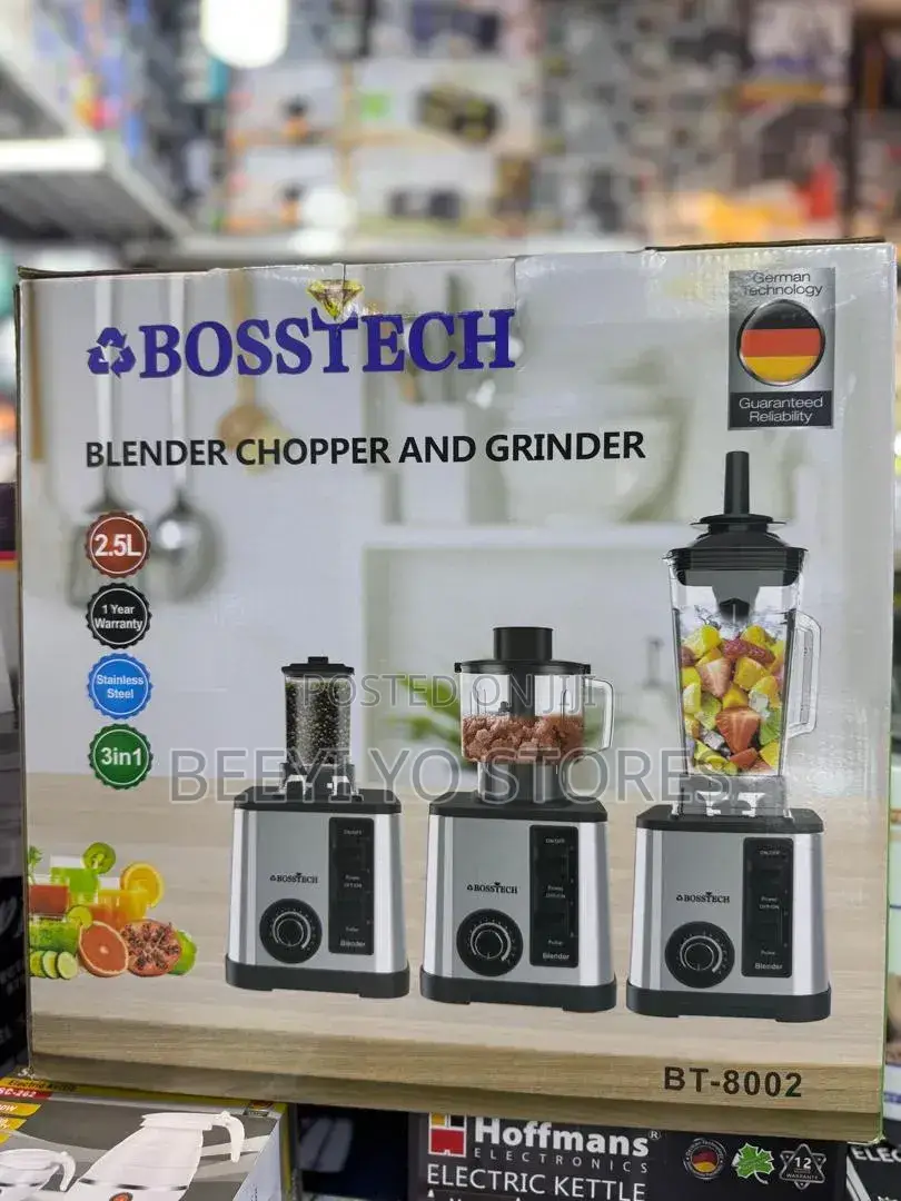 Bosstech 3-in-1 Blender, Chopper and Grinder (Model: BT-8002).